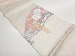 辻が花に松・幾何学模様織出し開き名古屋帯（額縁仕立て）